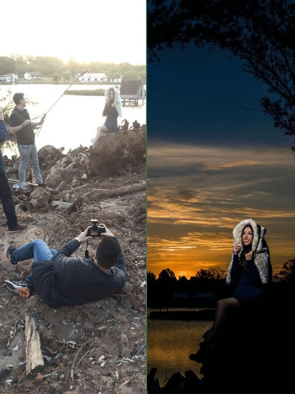 A sessão de 2015: à esquerda o lugar destruído, à direita a foto que saiu dali